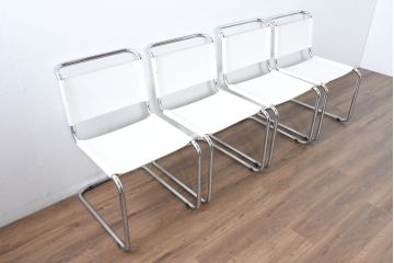 中古　美品　高級リプロダクト品　スティールライン(steelline)社製　マルト・スタムデザイン　S33　モダンで無駄のないフォルムが魅力のカンティレバーチェア4脚セット(本革チェア、ダイニングチェア、アームレスチェア、椅子、イス、バラ売り可能)(定価4脚で約42万円)(R-083393)