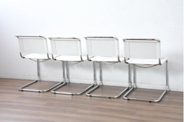 中古　美品　高級リプロダクト品　スティールライン(steelline)社製　マルト・スタムデザイン　S33　モダンで無駄のないフォルムが魅力のカンティレバーチェア4脚セット(本革チェア、ダイニングチェア、アームレスチェア、椅子、イス、バラ売り可能)(定価4脚で約42万円)(R-083393)