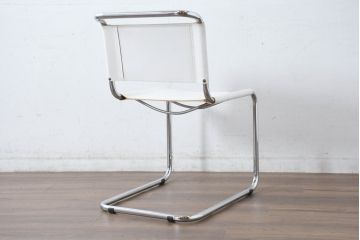 中古　美品　高級リプロダクト品　スティールライン(steelline)社製　マルト・スタムデザイン　S33　モダンで無駄のないフォルムが魅力のカンティレバーチェア4脚セット(本革チェア、ダイニングチェア、アームレスチェア、椅子、イス、バラ売り可能)(定価4脚で約42万円)(R-083393)