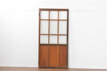 ヴィンテージ建具　昭和中期　デザインガラス入りのレトロなガラス扉1枚　(R-083405)