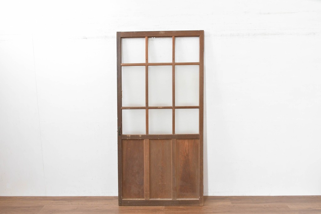 ヴィンテージ建具　昭和中期　デザインガラス入りのレトロなガラス扉1枚　(R-083405)