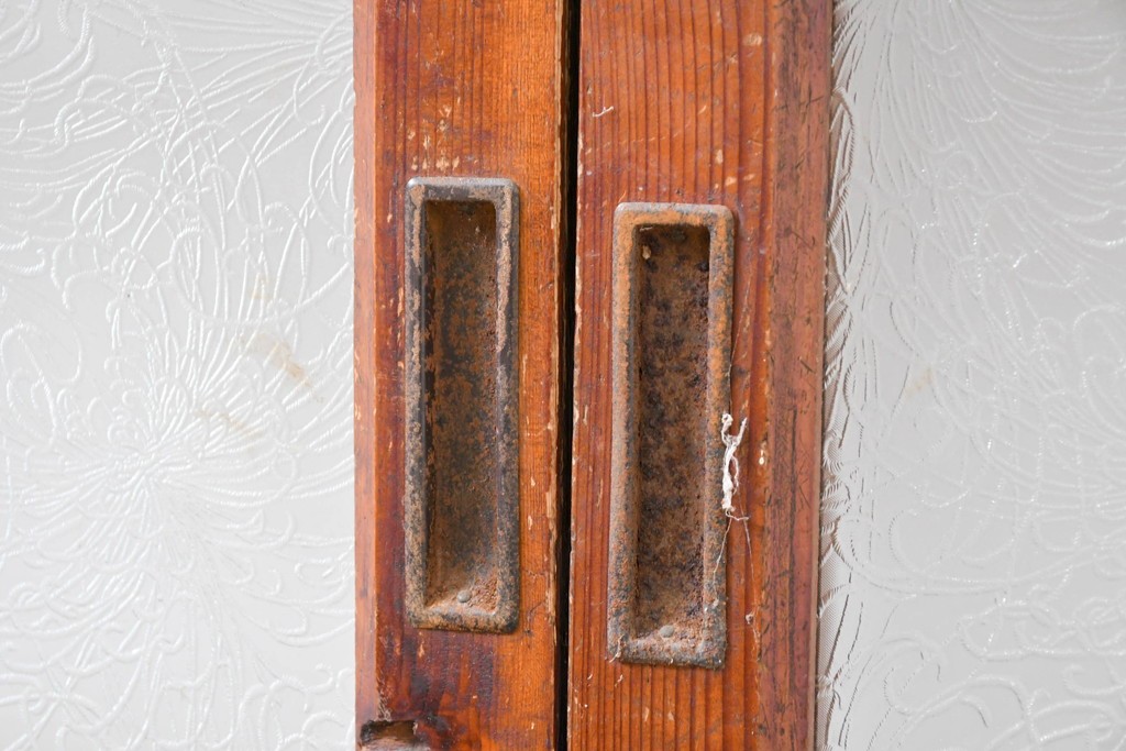 ヴィンテージ建具　昭和中期　和の雰囲気を引き立てるガラス戸2枚セット　(R-083406)