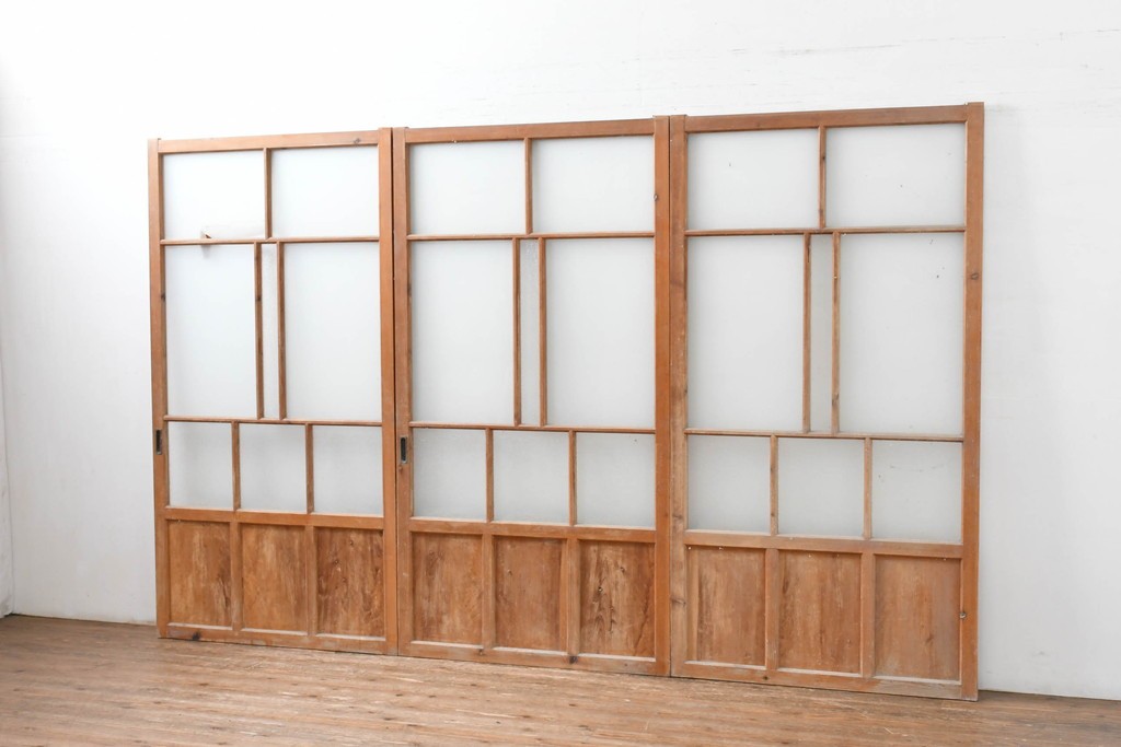 アンティーク建具　昭和初期　大正ロマンの雰囲気を高めるガラス戸3枚セット　(R-083407)