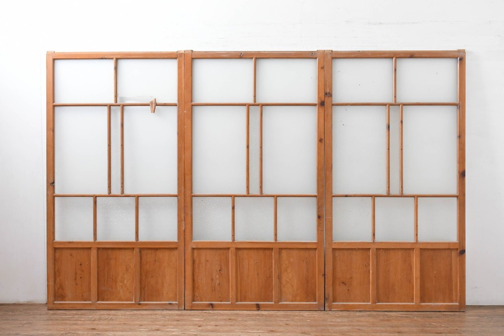 アンティーク建具　昭和初期　大正ロマンの雰囲気を高めるガラス戸3枚セット　(R-083407)