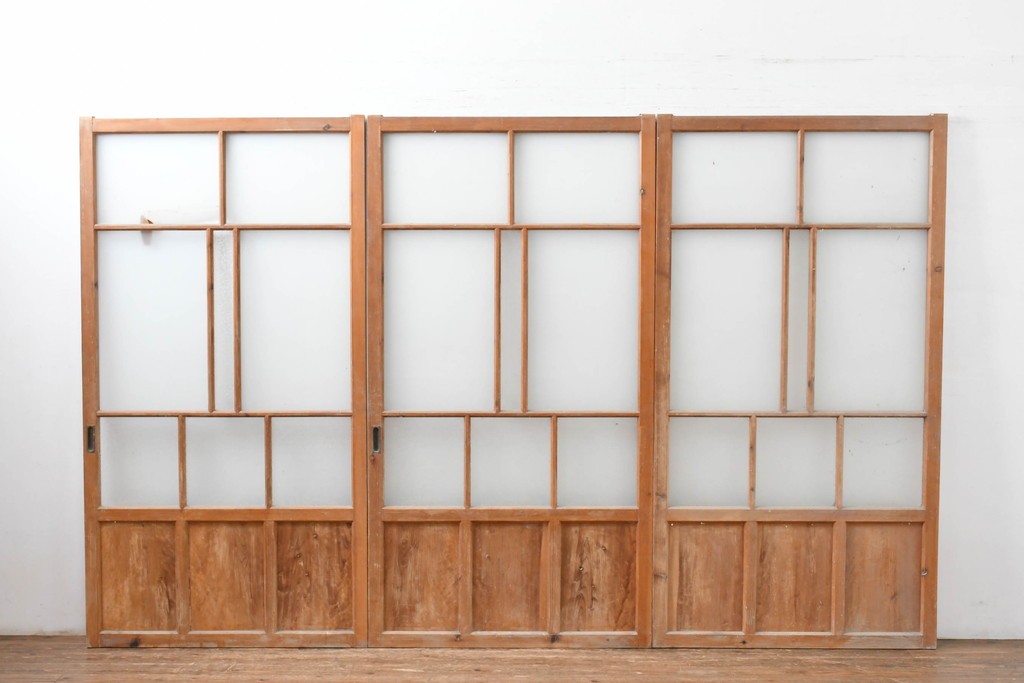 アンティーク建具　昭和初期　大正ロマンの雰囲気を高めるガラス戸3枚セット　(R-083407)