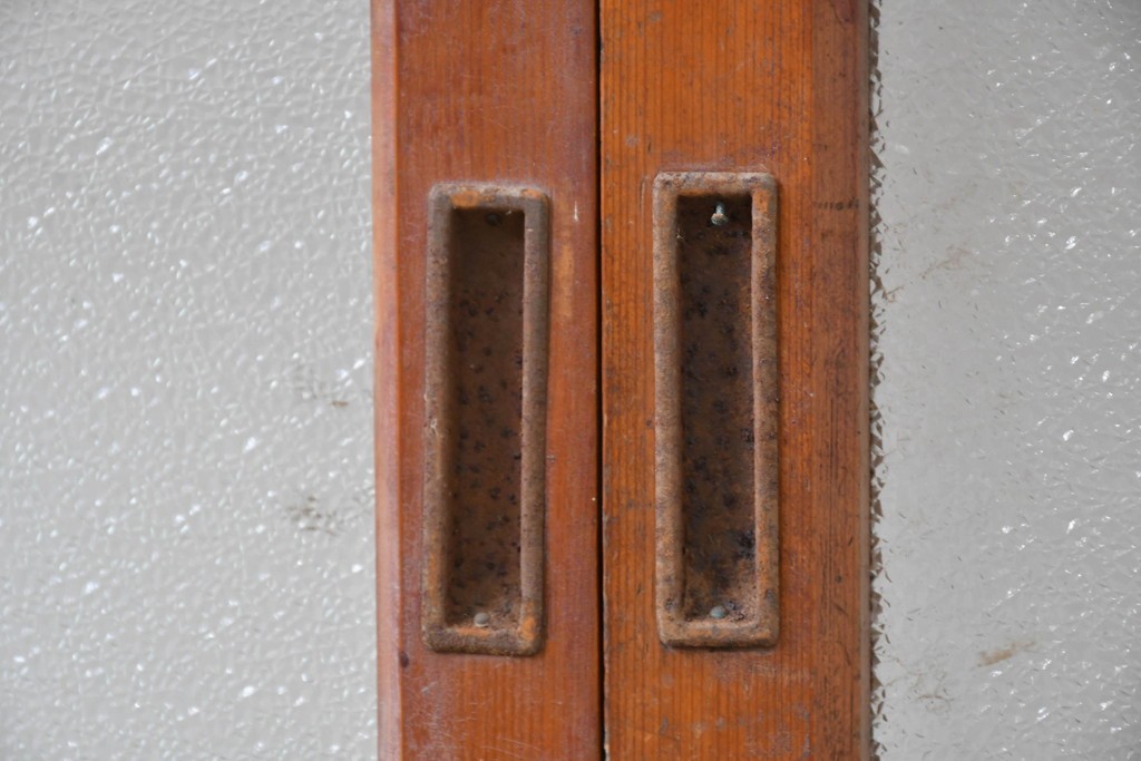 ヴィンテージ建具　昭和中期　素朴な格子デザインのガラス戸4枚セット　(R-083408)