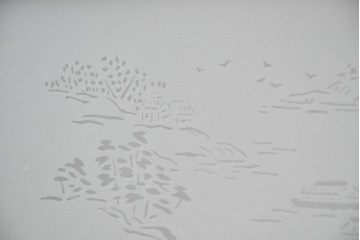 ヴィンテージ建具　昭和中期　ひし形を描く格子意匠のガラス戸4枚セット　(R-083409)