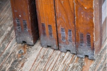 ヴィンテージ建具　昭和中期　ひし形を描く格子意匠のガラス戸4枚セット　(R-083409)