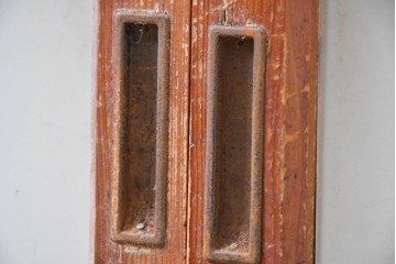 ヴィンテージ建具　昭和中期　ひし形を描く格子意匠のガラス戸4枚セット　(R-083409)