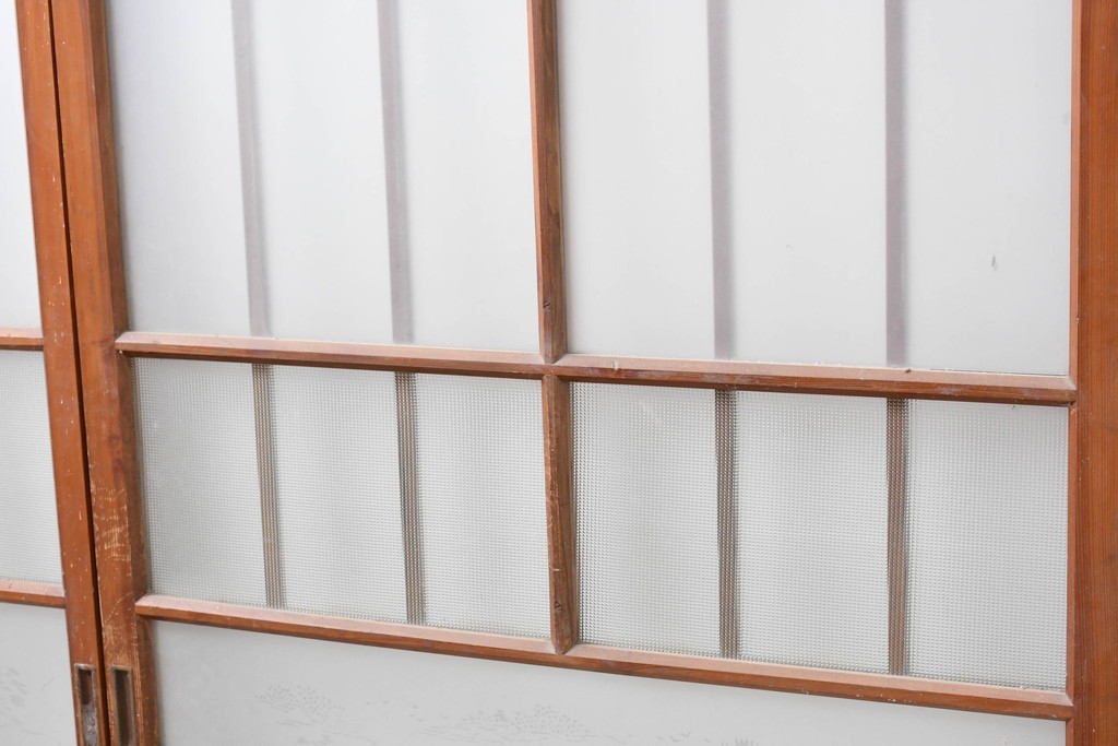 ヴィンテージ建具　昭和中期　ひし形を描く格子意匠のガラス戸4枚セット　(R-083409)