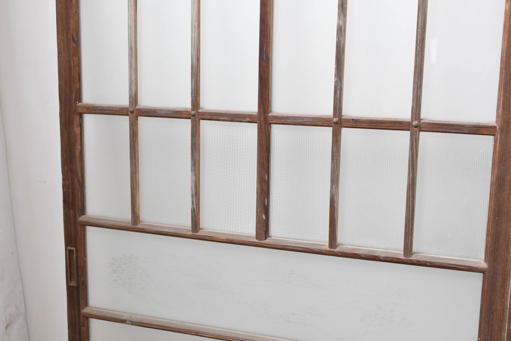 ヴィンテージ建具　昭和中期　ひし形を描く格子意匠のガラス戸4枚セット　(R-083411)