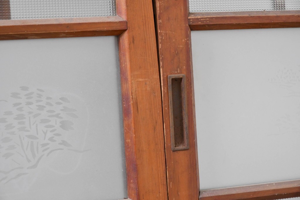 ヴィンテージ建具　昭和中期　ひし形を描く格子意匠のガラス戸4枚セット　(R-083411)