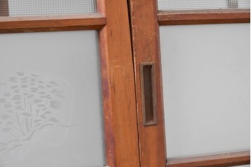 ヴィンテージ建具　昭和中期　ひし形を描く格子意匠のガラス戸4枚セット　(R-083411)