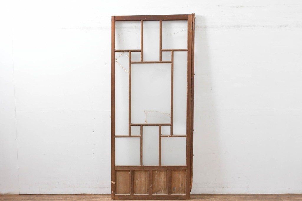 アンティーク建具　昭和初期　大正ロマン　幾何学的な意匠が目を引くガラス入りドア1枚　(R-083413)