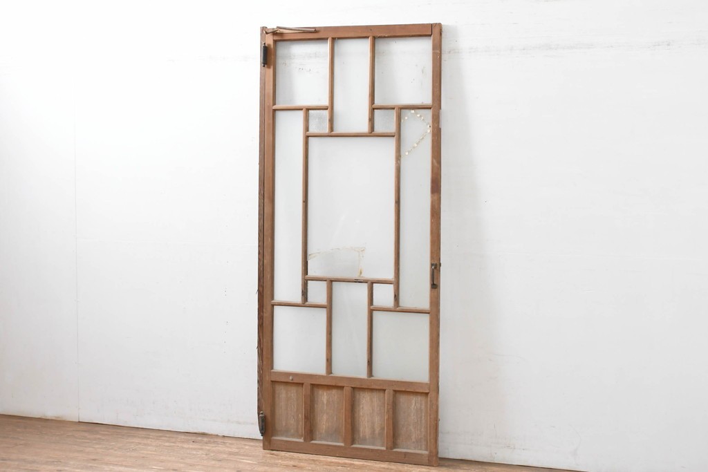 アンティーク建具　昭和初期　大正ロマン　幾何学的な意匠が目を引くガラス入りドア1枚　(R-083413)