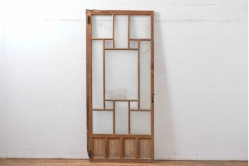 アンティーク建具　昭和初期　大正ロマン　幾何学的な意匠が目を引くガラス入りドア1枚　(R-083413)