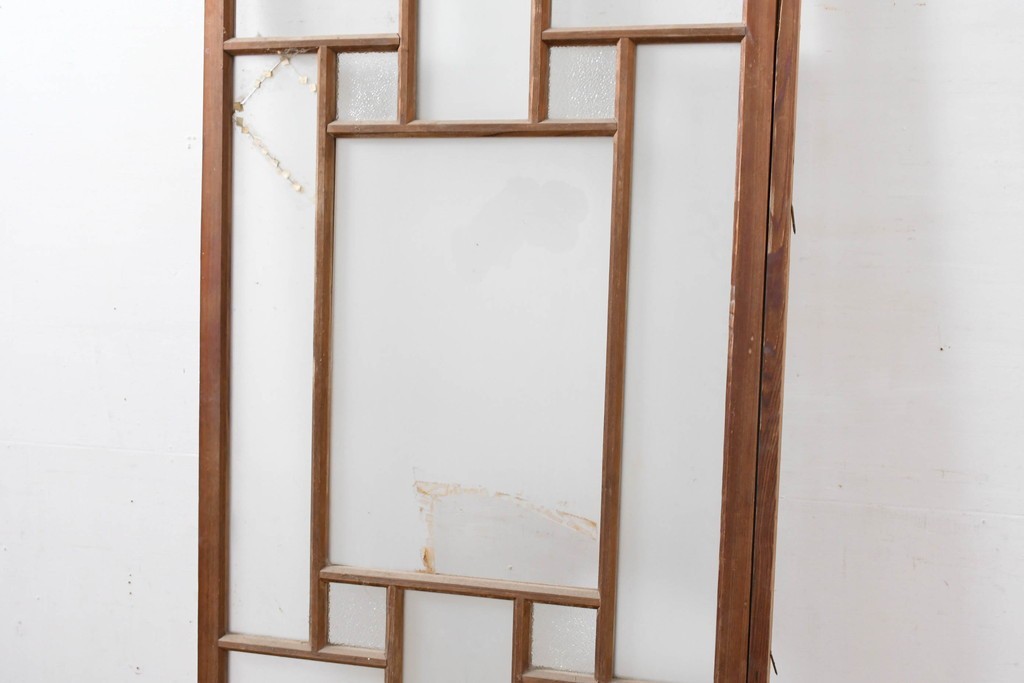 アンティーク建具　昭和初期　大正ロマン　幾何学的な意匠が目を引くガラス入りドア1枚　(R-083413)