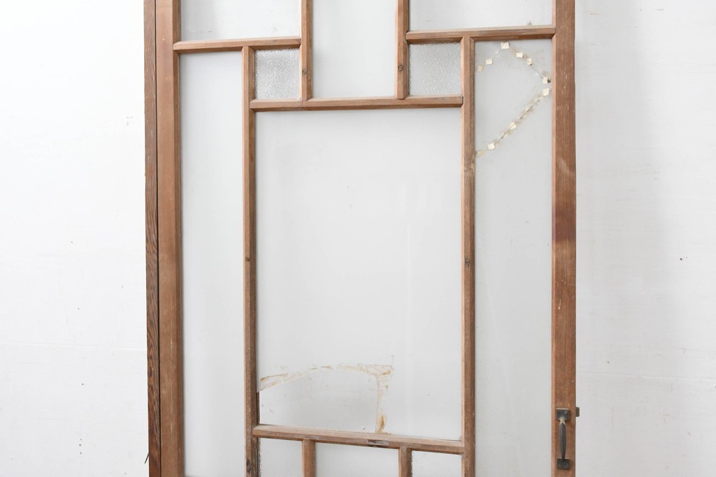 アンティーク建具　昭和初期　大正ロマン　幾何学的な意匠が目を引くガラス入りドア1枚　(R-083413)