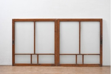 アンティーク建具　昭和初期　素朴な佇まいのガラス窓2枚セット　(R-083416)
