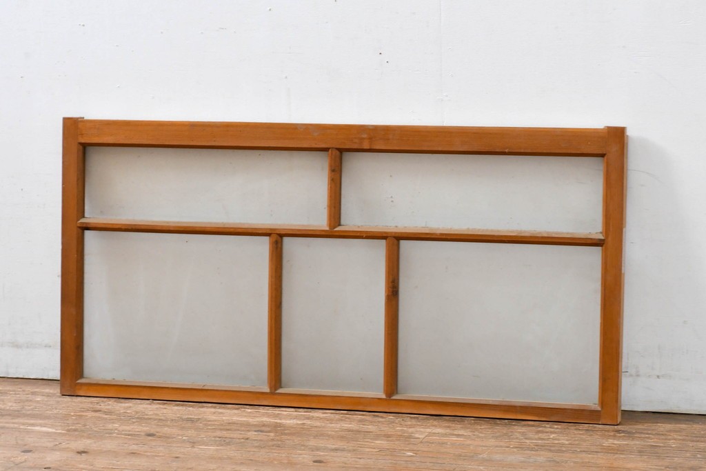 アンティーク建具　昭和初期　横桟と縦桟の構成が美しいガラス窓1枚　(R-083417)