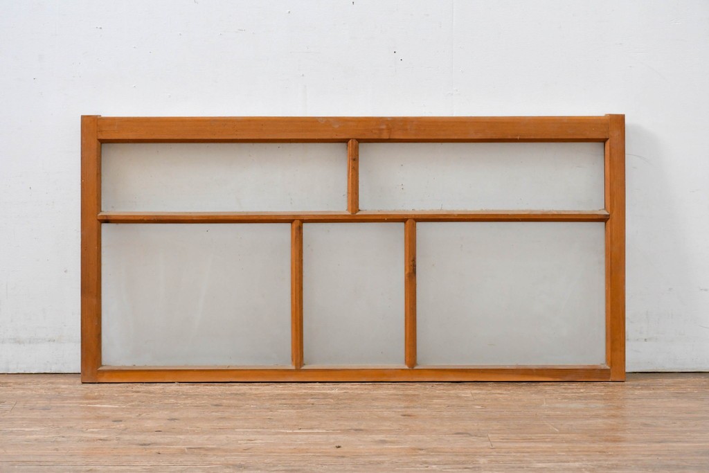 アンティーク建具　昭和初期　横桟と縦桟の構成が美しいガラス窓1枚　(R-083417)