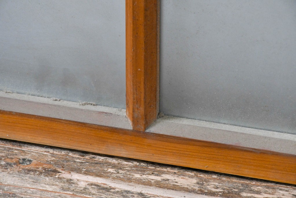 アンティーク建具　昭和初期　横桟と縦桟の構成が美しいガラス窓1枚　(R-083417)