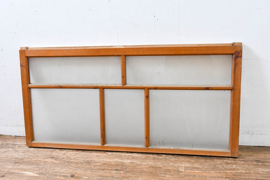 アンティーク建具　昭和初期　横桟と縦桟の構成が美しいガラス窓1枚　(R-083417)