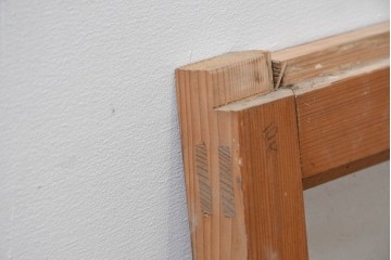 アンティーク建具　昭和初期　横桟と縦桟の構成が美しいガラス窓1枚　(R-083417)