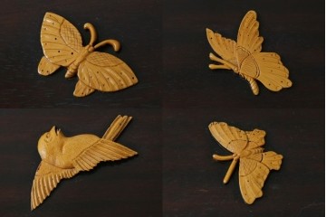 和製ヴィンテージ　超美品　民芸家具　総紫檀(シタン)彫刻　花鳥図と龍の総彫りが高級感たっぷりなガラス天板付き座卓　(R-083418)