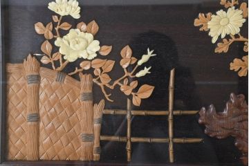 中古　超美品　民芸家具　総紫檀(シタン)彫刻　花鳥図と龍の総彫りが高級感たっぷりなガラス天板付き座卓(ローテーブル、センターテーブル、リビングテーブル)(R-083418)