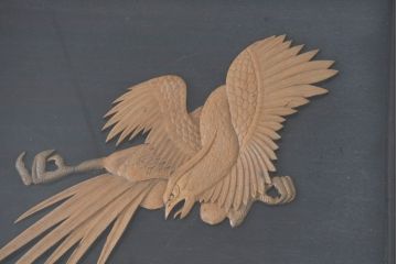 中古　超美品　民芸家具　総紫檀(シタン)彫刻　花鳥図と龍の総彫りが高級感たっぷりなガラス天板付き座卓(ローテーブル、センターテーブル、リビングテーブル)(R-083418)