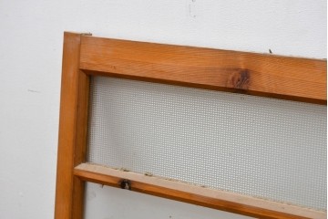 アンティーク建具　昭和初期　すっきりとした桟組みの横長ガラス窓2枚セット　(R-083419)