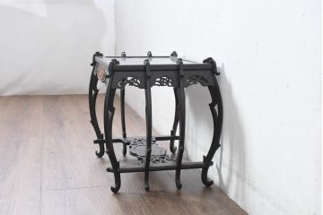 和製ビンテージ　超美品!!　唐木材　繊細な透かし彫りが魅せる格調高き八足中卓(花台、飾り台、サイドテーブル、ヴィンテージ)(定価約20万円)(R-083421)