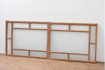 アンティーク建具　大正ロマン　ナチュラルな木の質感が魅力の窓2枚セット(引き戸、ガラス窓)(R-083424)