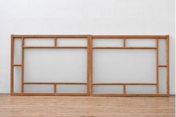 アンティーク建具　大正ロマン　ナチュラルな木の質感が魅力の窓2枚セット(引き戸、ガラス窓)(R-083424)