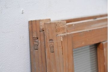 アンティーク建具　大正ロマン　ナチュラルな木の質感が魅力の窓2枚セット(引き戸、ガラス窓)(R-083424)