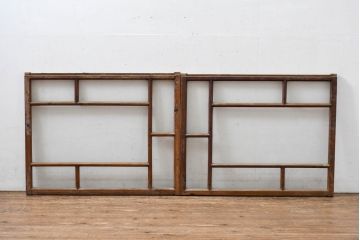 アンティーク建具　大正ロマン　味わい深い木の温もりが魅力の窓2枚セット(引き戸、ガラス窓)(R-083426)