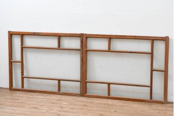 アンティーク建具　大正ロマン　暮らしにやさしい木の風合いを取り入れられる窓2枚セット(引き戸、ガラス窓)(R-083430)