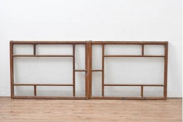 アンティーク建具　大正ロマン　暮らしにやさしい木の風合いを取り入れられる窓2枚セット(引き戸、ガラス窓)(R-083430)