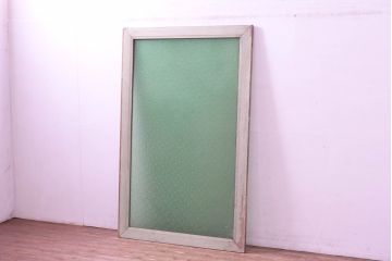 アンティーク建具　希少な大判色ガラス入りのフィックスガラス戸1枚(FIX窓、フィックス窓、明り取り、明かり取り、嵌め殺し)(R-083432)