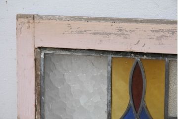 和製アンティーク　ペイント仕上げ限定　大正ロマン　色使いが可愛らしいステンドグラス窓2枚(建具、明かり取り、明り取り、ガラス窓、ディスプレイ、アート)(R-083436)