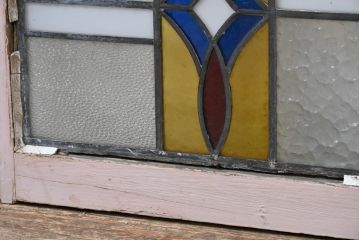 和製アンティーク　ペイント仕上げ限定　大正ロマン　色使いが可愛らしいステンドグラス窓2枚(建具、明かり取り、明り取り、ガラス窓、ディスプレイ、アート)(R-083436)
