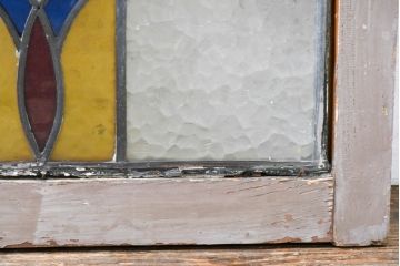 和製アンティーク　ペイント仕上げ限定　大正ロマン　色使いが可愛らしいステンドグラス窓2枚(建具、明かり取り、明り取り、ガラス窓、ディスプレイ、アート)(R-083436)