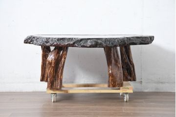 和製ビンテージ　瘤杢(こぶもく)　輪切り一枚板の座卓(ローテーブル、センターテーブル、リビングテーブル、ヴィンテージ)(R-083442)