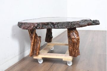 和製ビンテージ　瘤杢(こぶもく)　輪切り一枚板の座卓(ローテーブル、センターテーブル、リビングテーブル、ヴィンテージ)(R-083442)