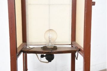 和製アンティーク　趣きある灯りで和の空間を演出する障子張り行灯(行燈、スタンドライト、間接照明、フロアスタンド)(R-083452)