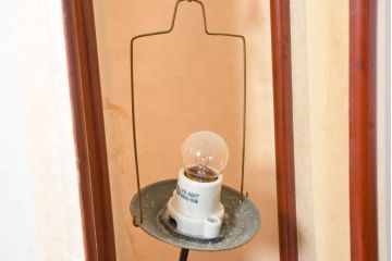 和製アンティーク　漆塗りが美しく和の雰囲気を醸し出す行灯(丸行灯、行燈、照明、フロアスタンド)(R-083453)