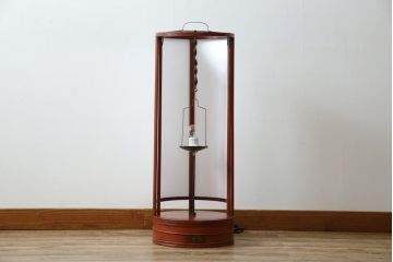 和製アンティーク　漆塗りが美しく和の雰囲気を醸し出す行灯(丸行灯、行燈、照明、フロアスタンド)(R-083453)