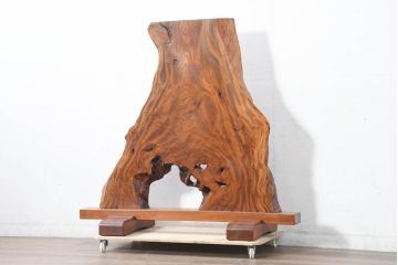 中古　総欅(ケヤキ)材　美しい杢目の一枚板　自然が創り出した芸術品のような衝立(衝立て、つい立て、衝い立て、パーテーション、間仕切り)(R-083455)