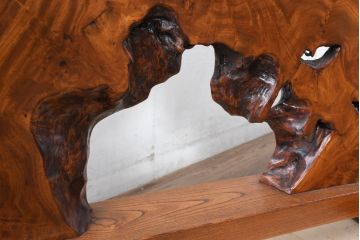 中古　総欅(ケヤキ)材　美しい杢目の一枚板　自然が創り出した芸術品のような衝立(衝立て、つい立て、衝い立て、パーテーション、間仕切り)(R-083455)